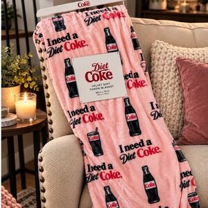 Girly Cute Diet Coke Velvet Soft Throw Blanket Pink I Need A Diet Coke 60x70 NWT